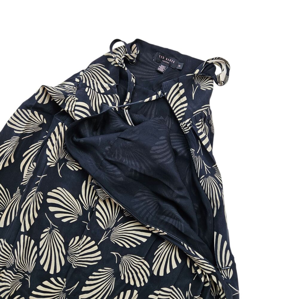 Ted Baker 100% Silk Dress Womens Size 2 Black Botanical Tropical Hawaiian Boho - Picture 8 of 14